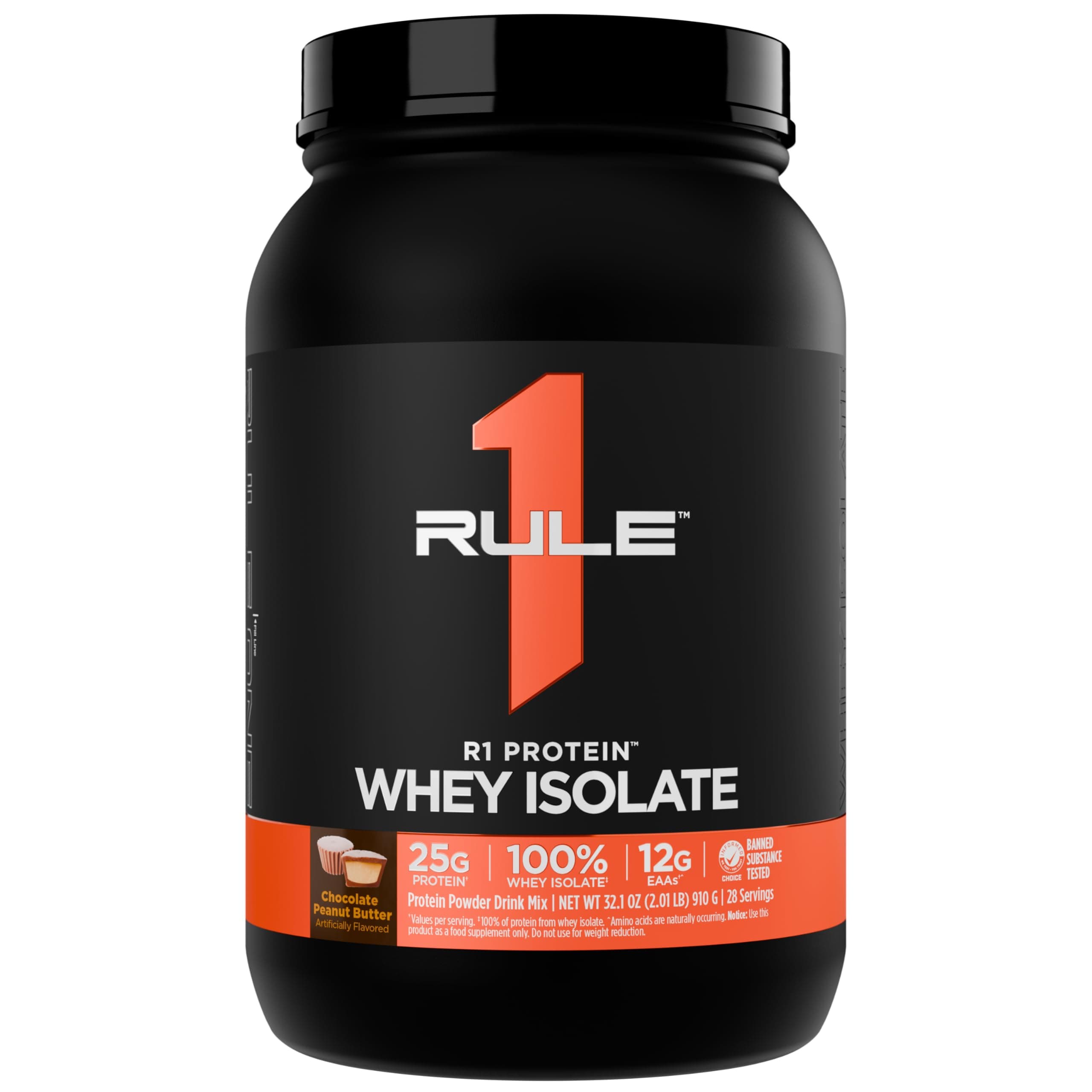 Rule 1 Proteins R1 Protein Whey Isolate - with 25g Protein & 6g BCAA Exclusively from Isolated & Hydrolyzed Sources for Workout Recovery (2 Pounds, Chocolate Peanut Butter)