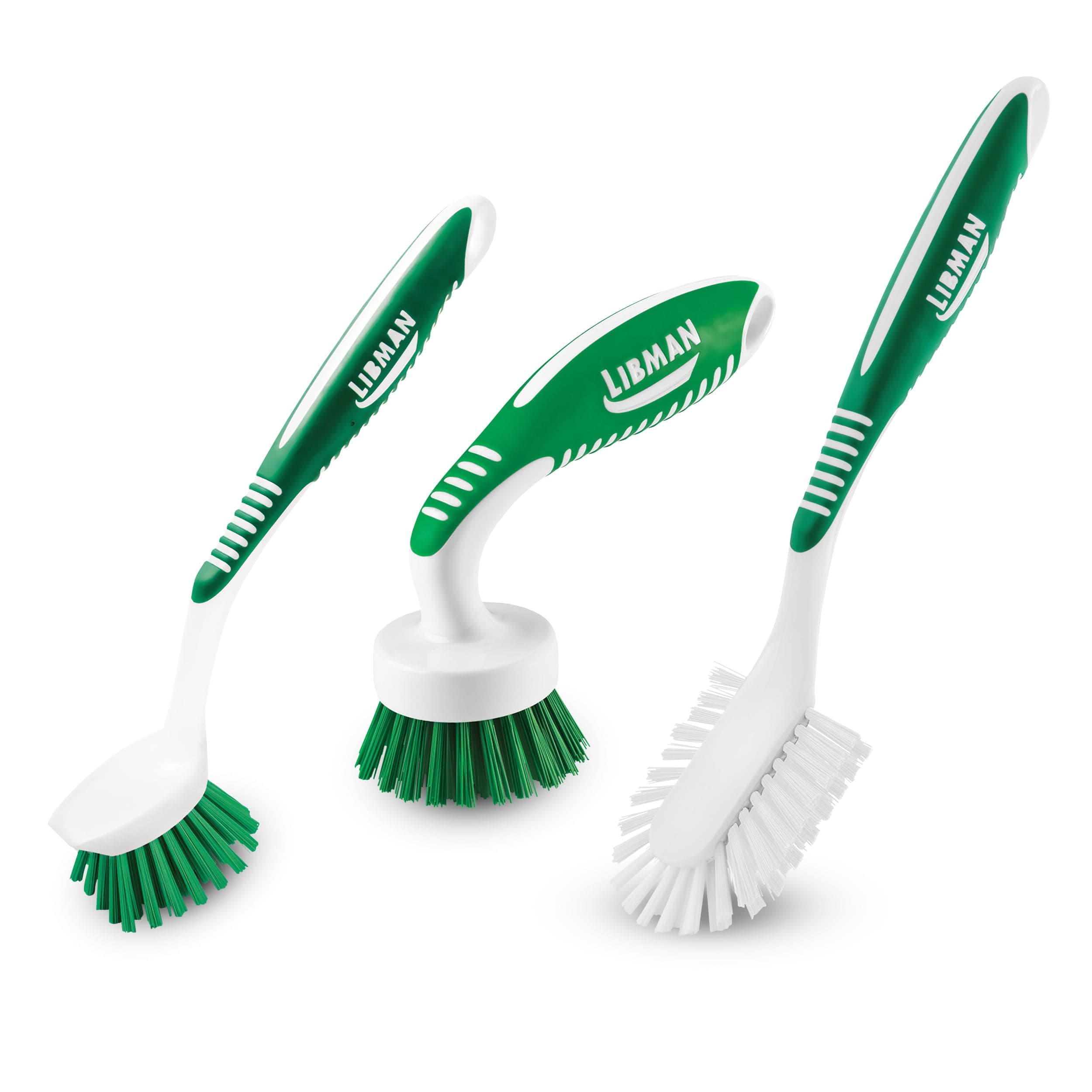 Libman 1567 Kitchen Scrub Brush Kit – 3 Brushes: Curved Kitchen Brush, Kitchen Brush with Scraper Edge, and All-Purpose Kitchen Brush
