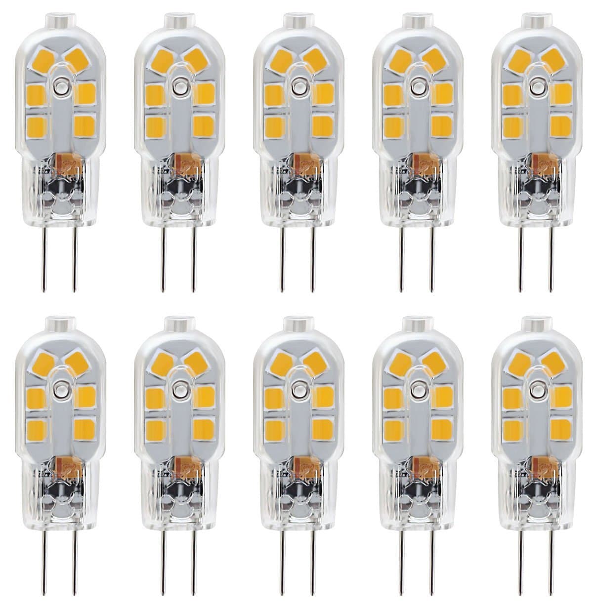 G4 LED Light Bulbs, 2W, 20W Halogen Bulb Equivalent, Warm White 3000K, DC AC 12V, Non-Dimmable(10 Pack) [Energy Class A+]
