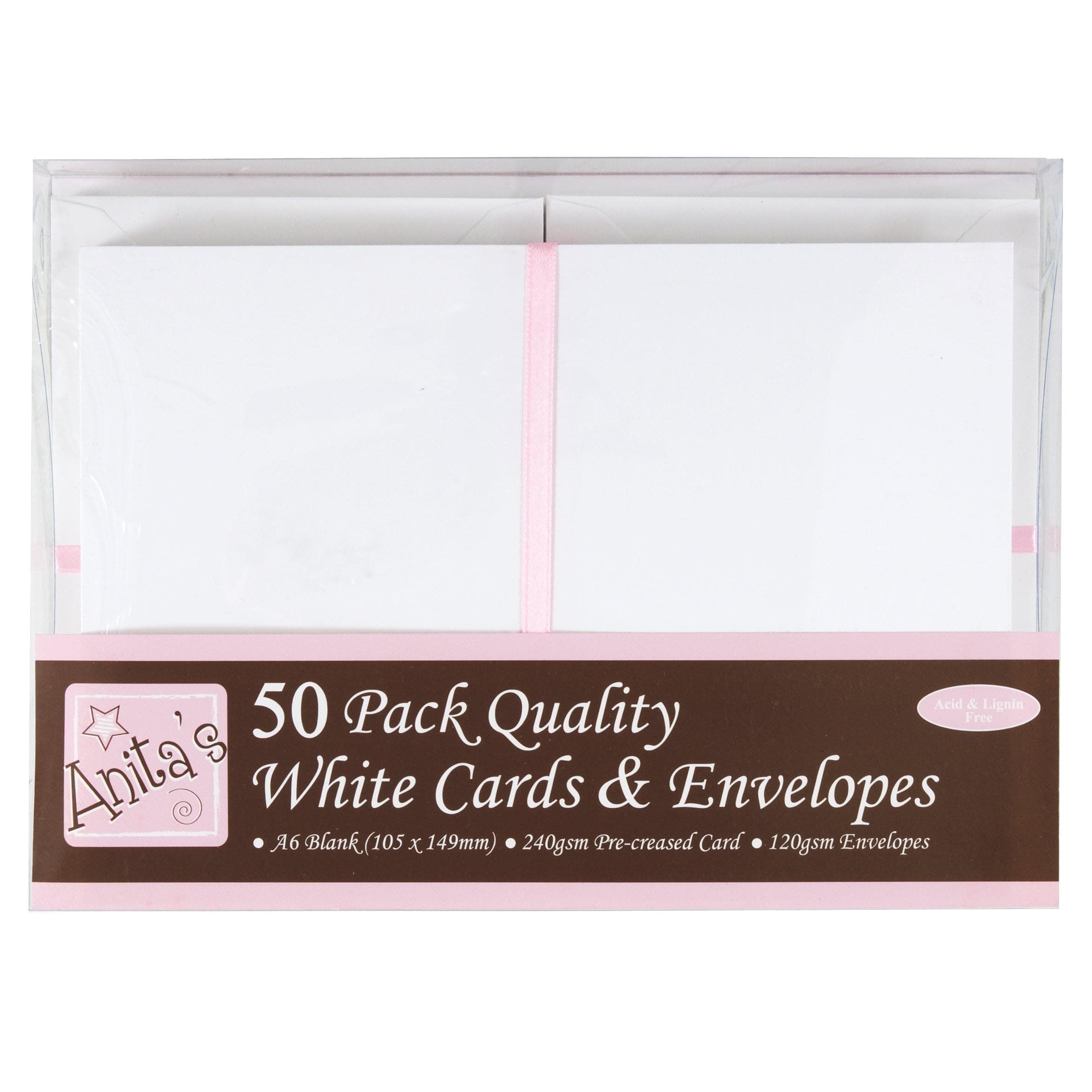 Anita's Plain, Blank Cards & Envelopes, A6, White, Pack of 50, for Home, Wedding, Birthday, Christmas, Thank You, Art & Craft, Scrapbooking Supplies, Baby Shower, Card Making