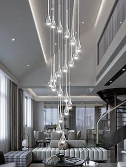 H138 Modern Chandelier for High Ceiling 26-Lights Chrome Raindrop Chandeliers Crystal Pendant Light Fixture Large Chandelier for Staircase Foyer Villa Dimmable LED Hanging Light