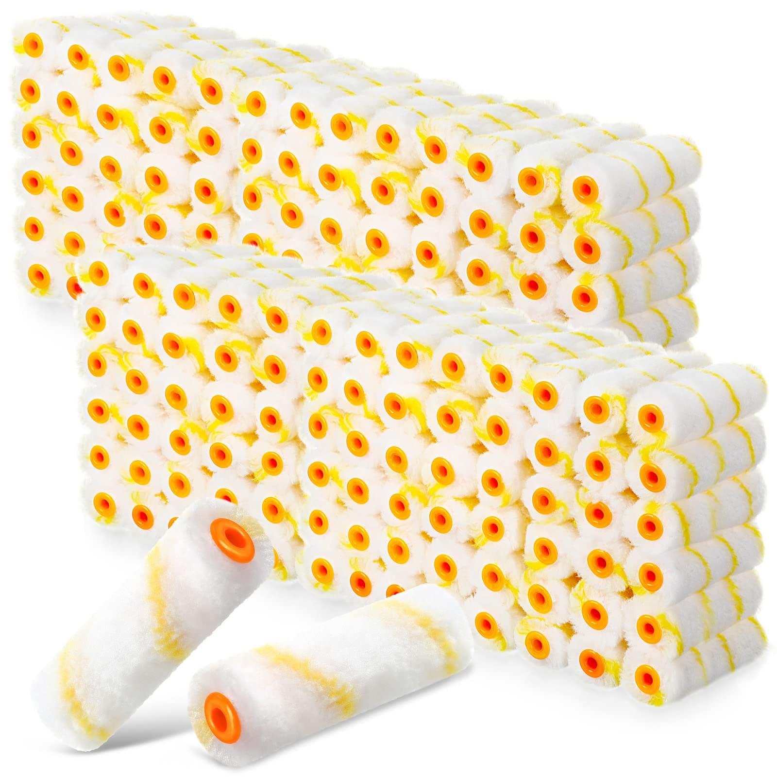 Leumoi 500 Pcs 4 Inch Paint Roller Mini Rollers Covers 1/2" Nap Microfiber Roll Covers Bulk, Small Home Repair Tools Refills House Painting Supplies Household for DIY(Yellow)