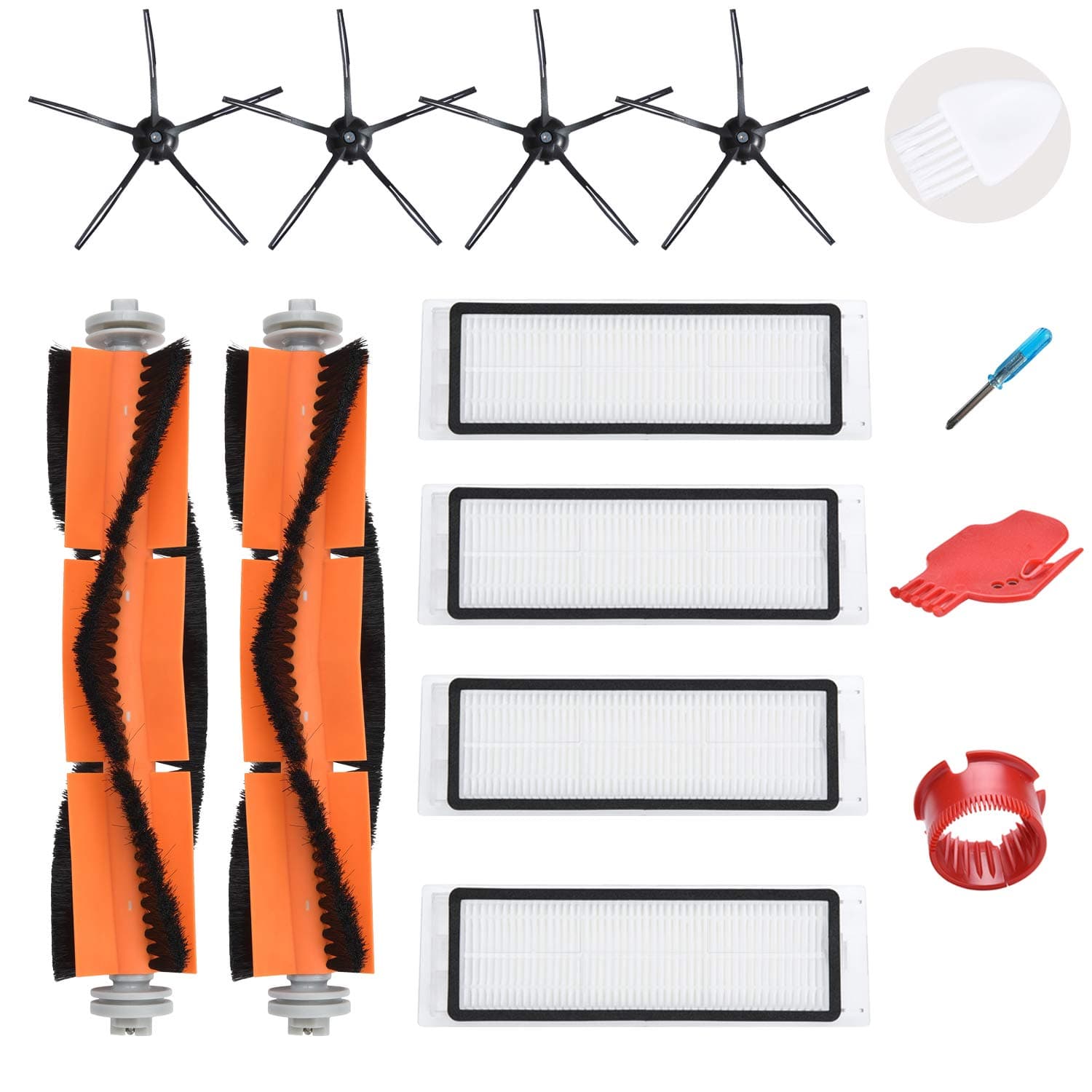 Replacement Accessories Kit Compatible for S4 E4 S5 S6 S50 S51 S55 E20 E25 E35 Robotic,2 Main Brush,4 Filter,4 Rubber Side Brush,2 Cleaning Tool