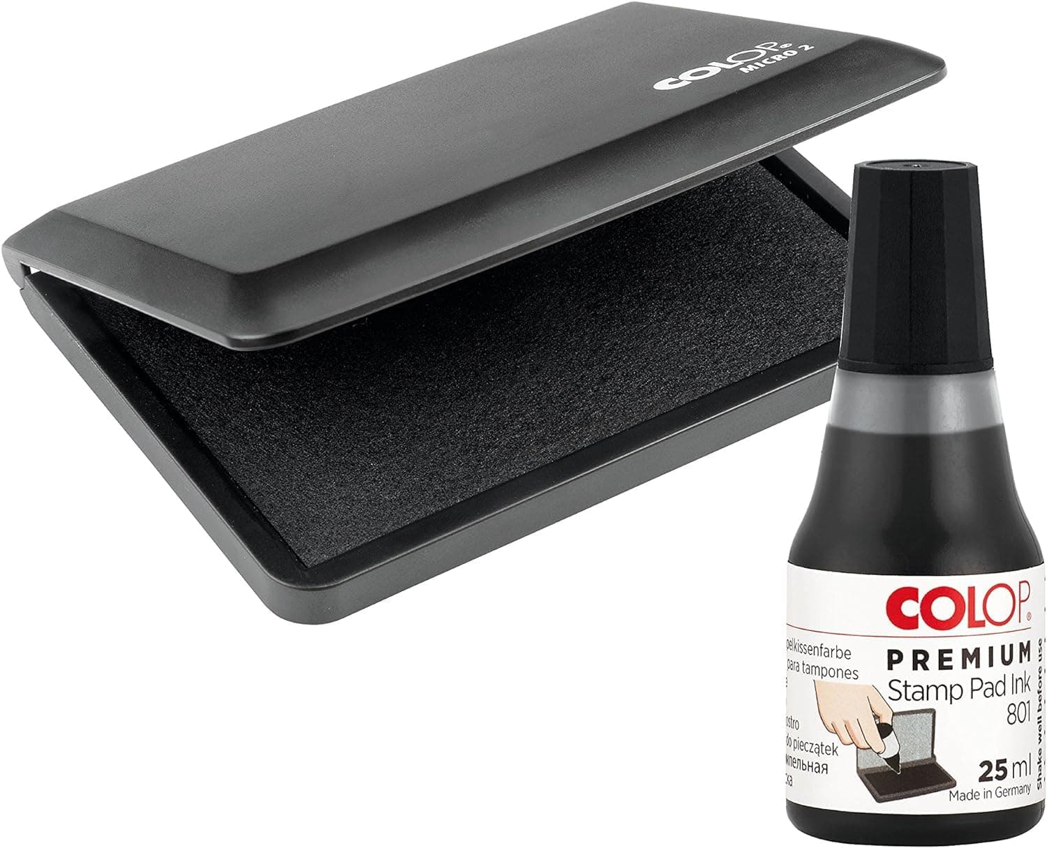 COLOP Black Ink Pad & Ink Pad Refill 2 Pack - Suitable for Stamping Letters - Used for Crafting, Home and Office Use - 110mm x 70mm Stamp Pad & 25ml Ink