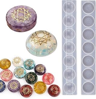 7 Chakra Stones Resin Molds 2 Pack Silicone Round Reiki Healing Crystal with Engraved Chakra Symbols Epoxy Resin Casting Mould DIY Crafts Jewelry Pendant Keychain Home Decor Ornament