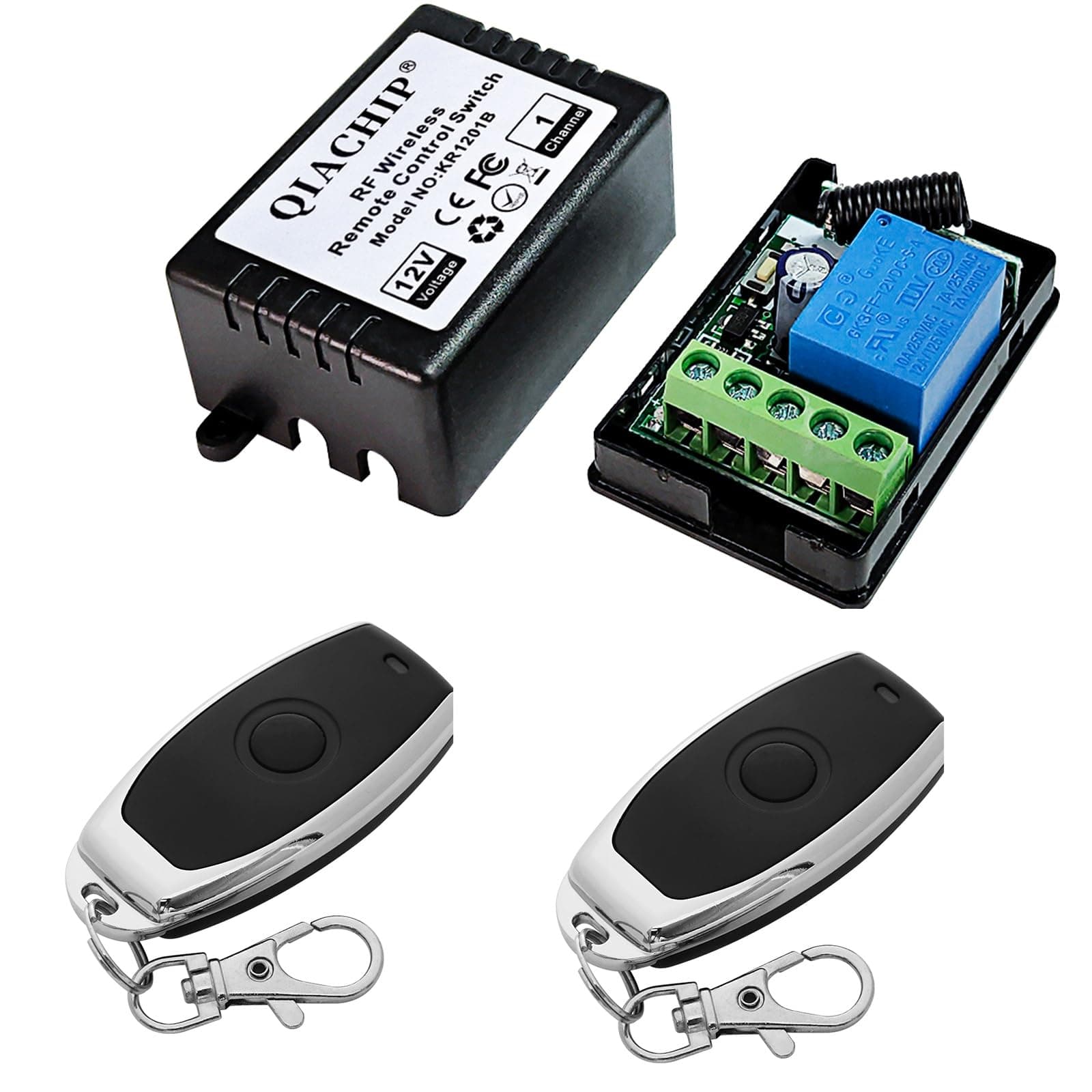 QIACHIP DC 12V 1CH 433Mhz RF Wireless Relay Remote Control Light Momentary Switch Transmitter with Receiver (1relays)