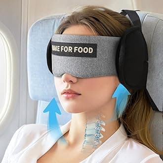 Travel Pillows for Airplanes, Airplane Head Strap with Eye Mask for Long Flight Sleeping Travel, 360° Support Neck Pillow for Plane Car Road Trips Seat Sleep, No Bobblehead (White)