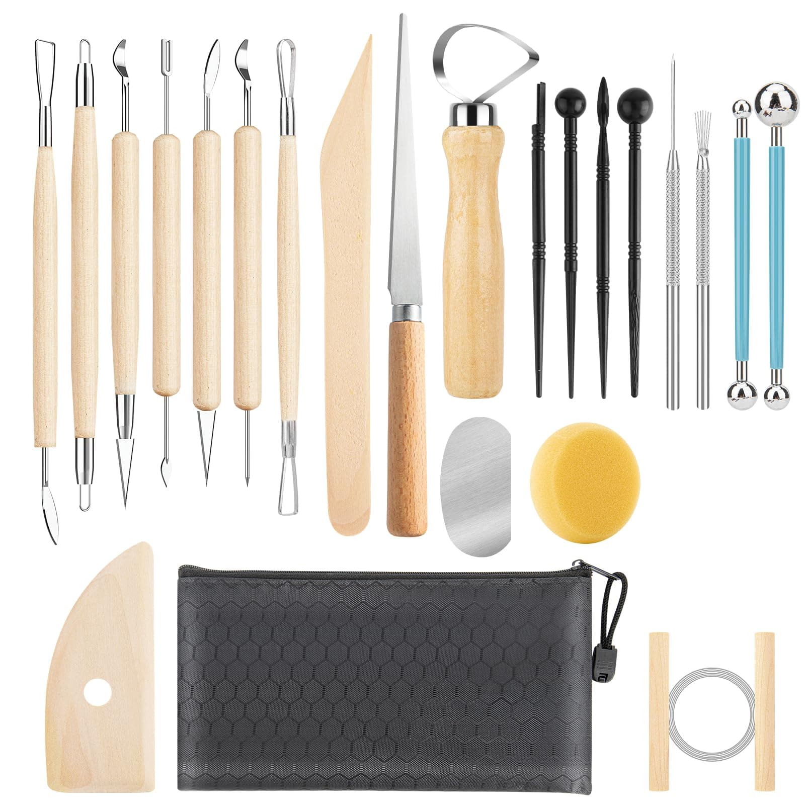 23PCS Clay Tools Sculpting, Ceramic & Pottery Modeling Tool, Ceramics Tools Set, Polymer Tools Kit, Air Dry Clay Tools for Carving, Molding, Pottery Wheel, Crafting Supplies, Pros, Beginners, Adults