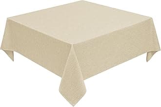 Decorelia Faux Linen Square Tablecloth for Dining Room,Waterproof Texture Decorative Farmhouse Rustic Table Cloth for Indoor Outdoor Party, Holiday, Banquet Picnics, Patio,52 x 52 Inch (Square),Beige