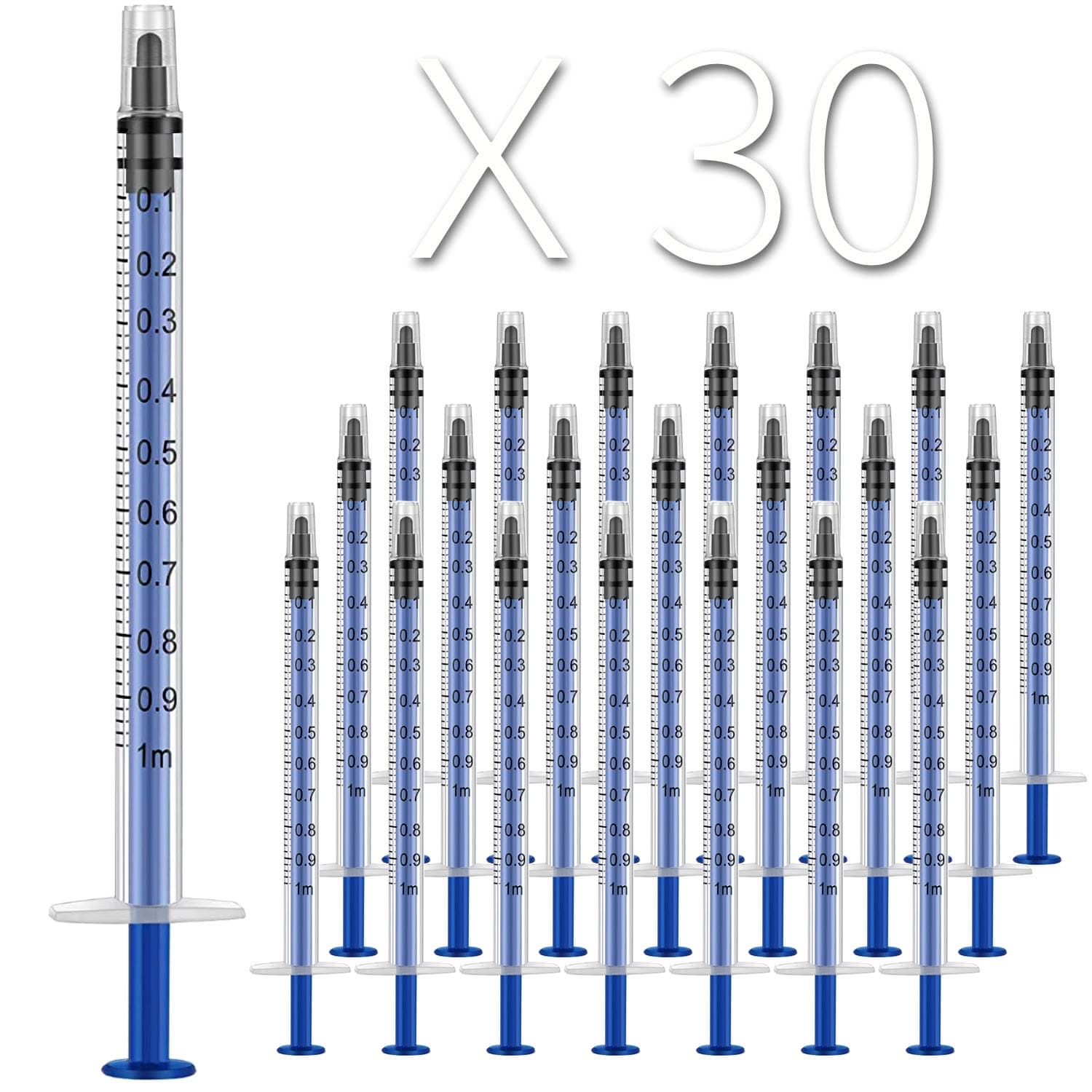 30 Pack 1ml Plastic Syringe, Luer Slip Tip, Individually Sealed, with Measurement, for Oral, Medicine Student, Refilling, Feed Pets, Oil or Glue Applicator