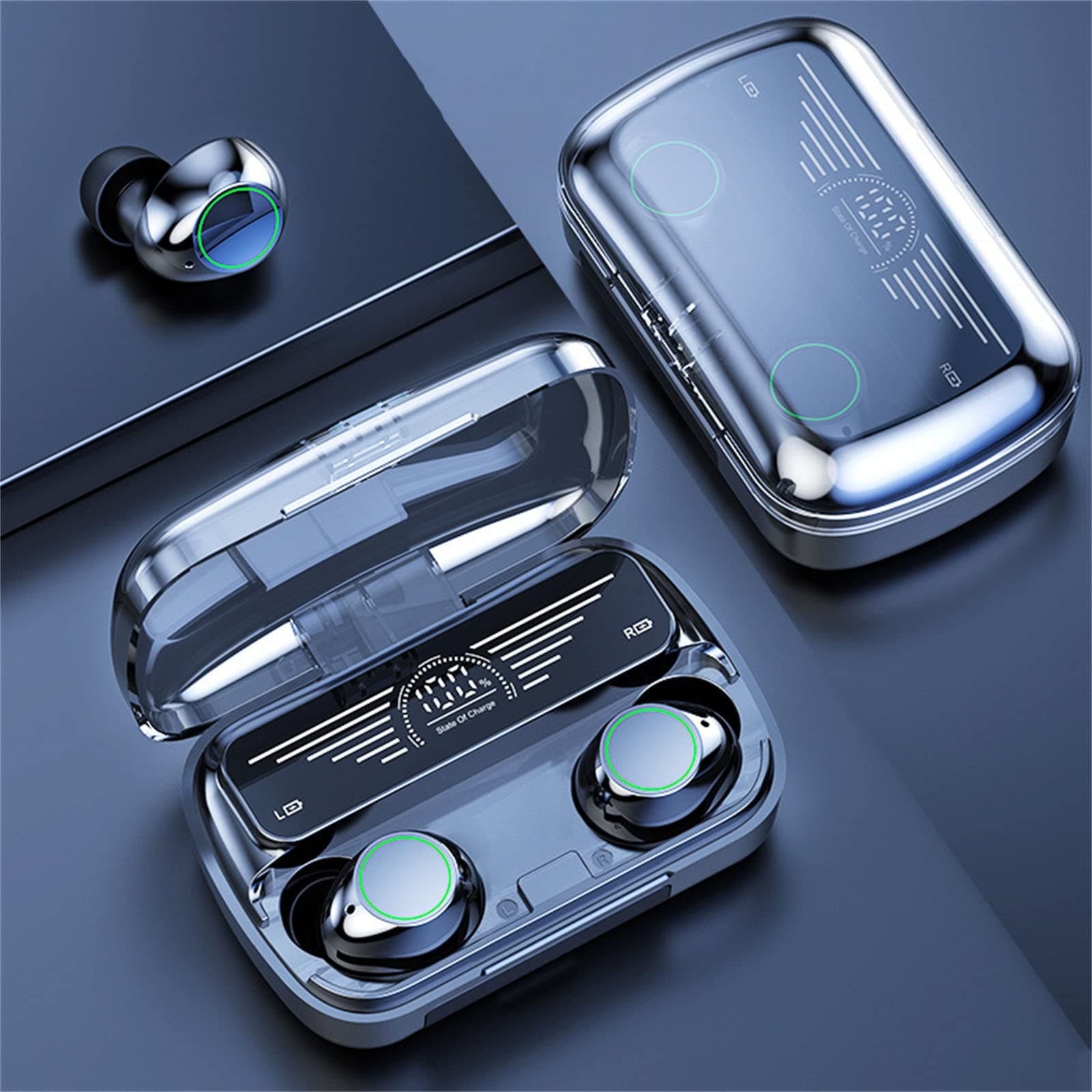 atinetok Bluetooth 5.3 Wireless Touch-Control Digital Display Earphones - Luminous LED Aperture Stereo Intelligent Noise Reduction Earbuds with Charging Box for Running Outdoor Office Driving Sports