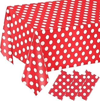 QISOLIY 3 Pack Red and White Polka Dot Tablecloths, Red Cute Polka Dot Disposable Plastic Waterproof Table Cover, 54" x 108", for Birthday, Wedding, Bridal Shower, Pink Girl Party Decorations