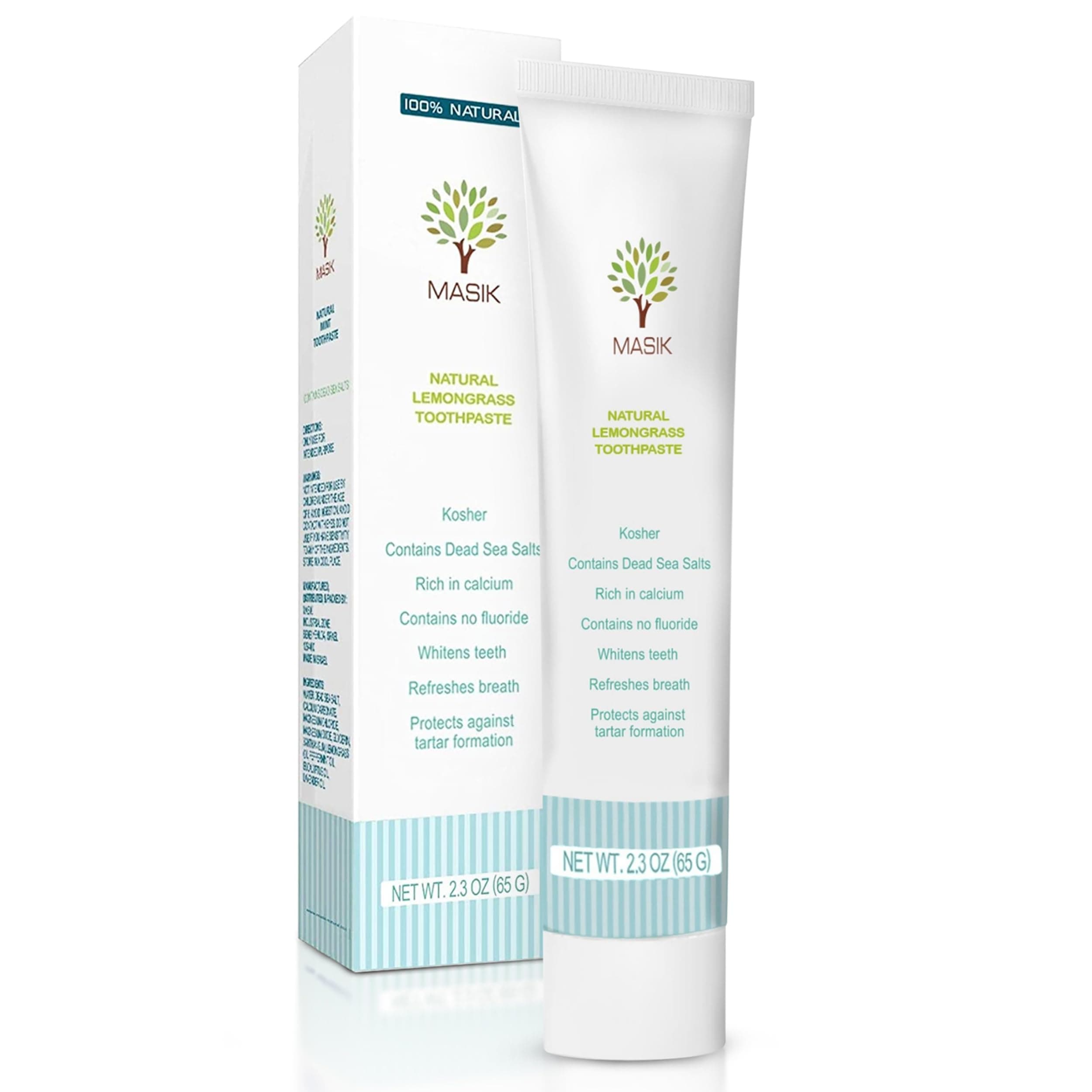 Masik Natural Lemon Grass Toothpaste – Whitening & Sensitive Teeth | Dead Sea Salt | Stain & Plaque Remover | Bleeding Gums & Canker Sore Care | Fluoride & SLS-Free | Non-Foaming | Made in Israel