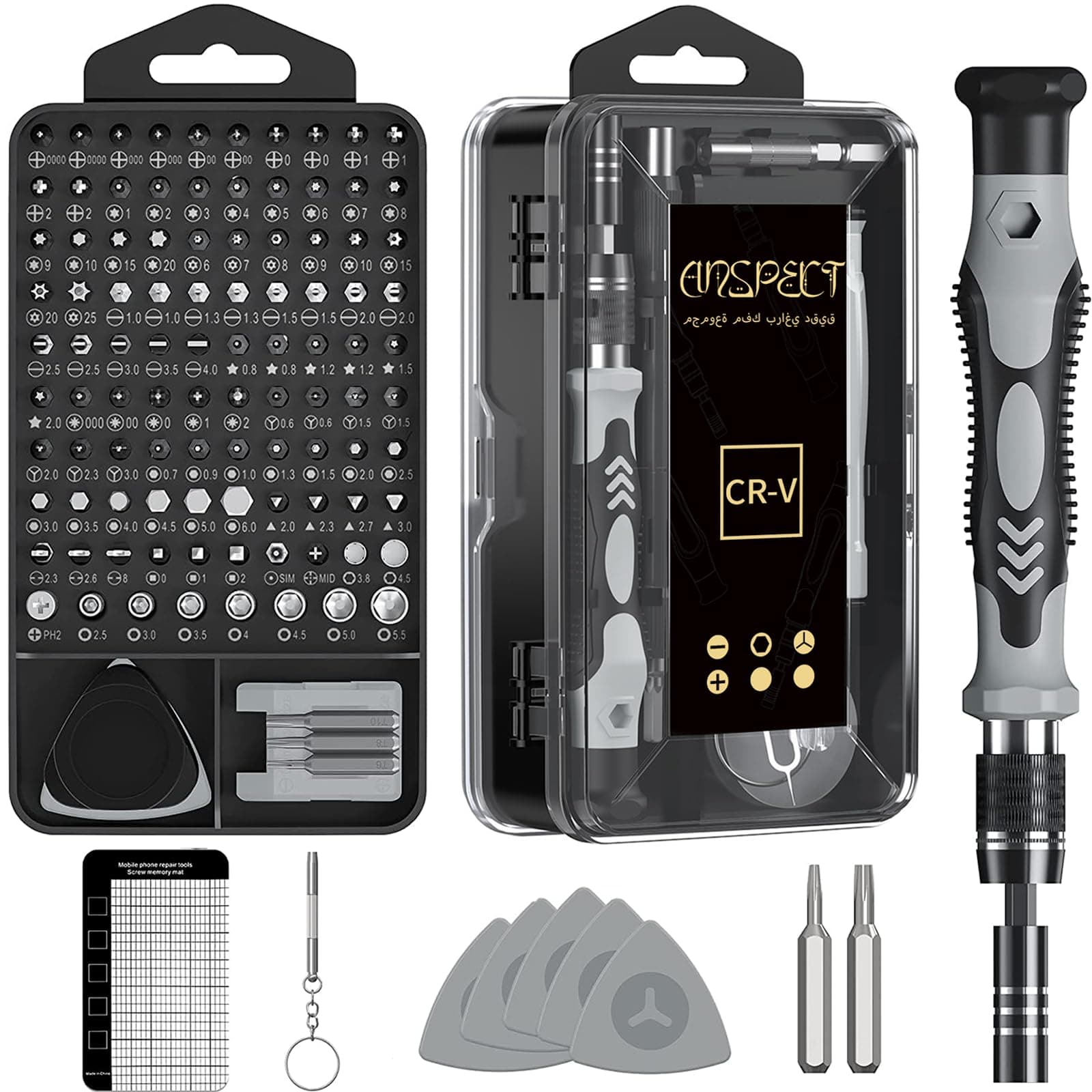 Anspect Upgraded Precision Screwdriver Set, 130 in 1 with 120 bits Magnetic Screwdriver Bit Kit, Multi-Function Stainless Steel Professional Kit for Phone, Laptop, PC, Glasses, Electronics