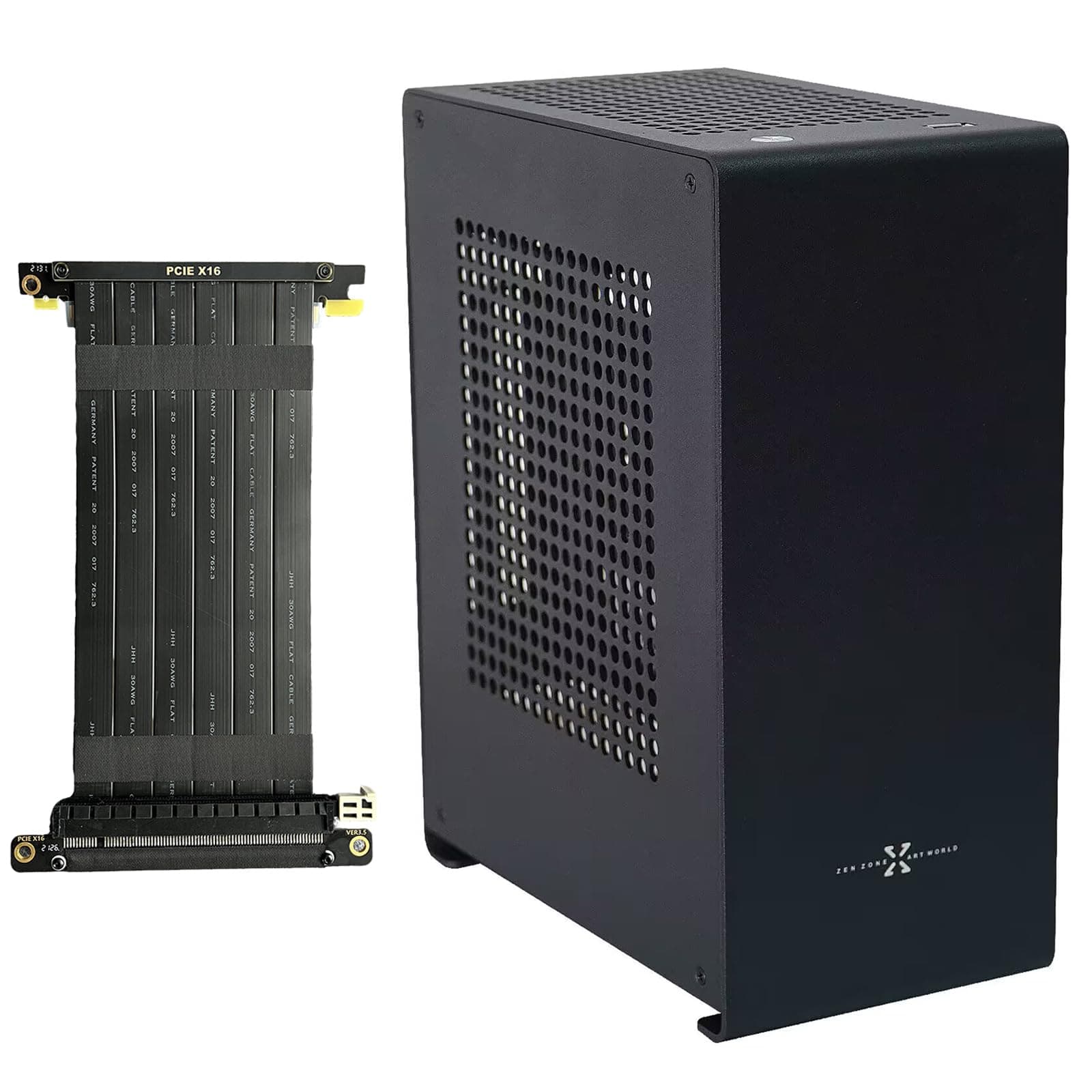 A1P Mini-ITX Case, Micro ITX PC Case, Mini Computer Case in Black Color, Full Aluminum Small Gaming Case with 3.0 Dual Reverse PCI Riser Cable