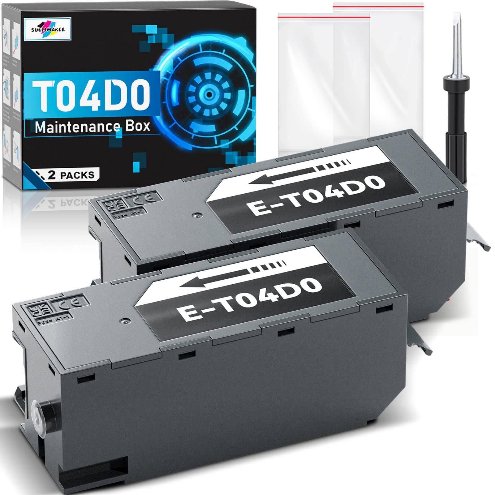 T04D0 Maintenance Box Compatible Replacement for Epson Ecotank ET-7700 ET-7750 ET7700 ET7750 7700 7750 Printers, Compatible Replacement for Epson Ink Maintenance Box T04D0/04d0 (2 Packs)