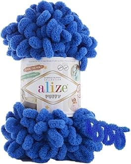 Alize Puffy Knitting Yarn 100 g, Patented Innovation, Loop Knitting without Needles, Colour: 141 Royal Blue