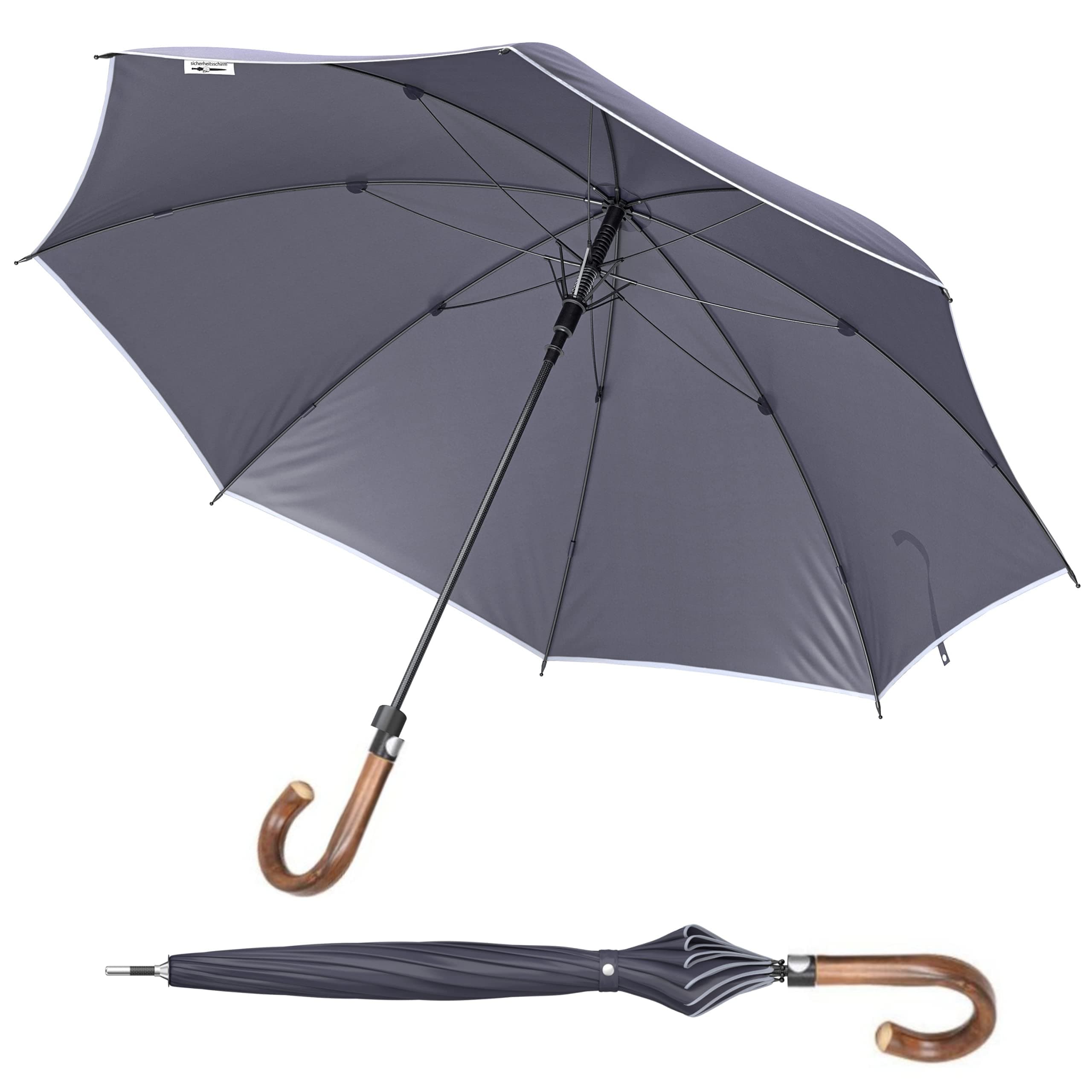 Unbreakable Security Umbrella (96 cm, roundhock in beautiful walnut) for self-defense. Legally and highly effective self-defense aid that makes you safer on the move.