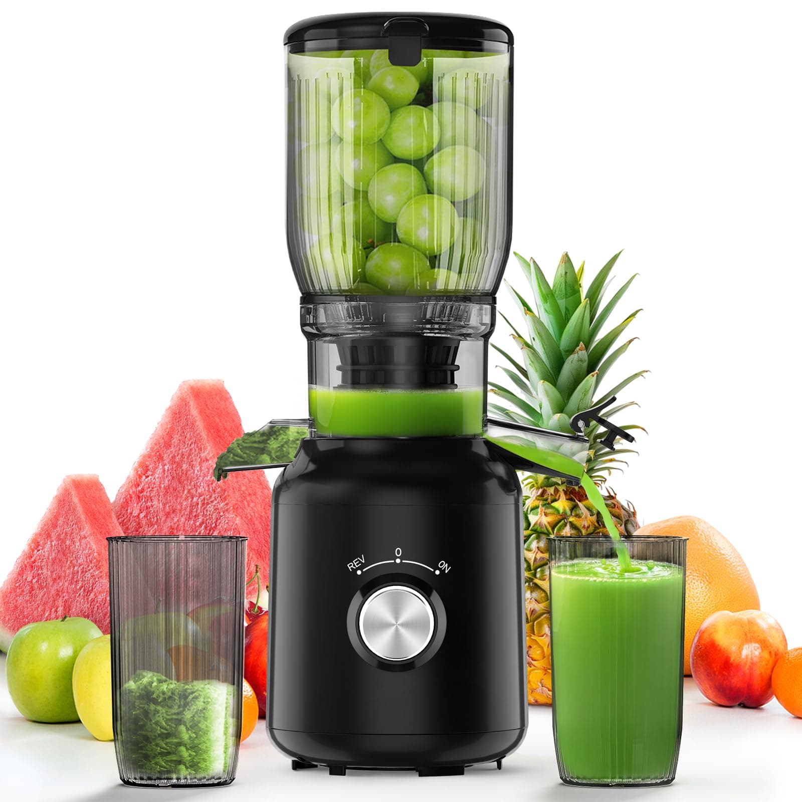 Cold Press Juicer, Squeezer Machines With 5.3" Wide Feeding Gutter, Chewer Squeezer For Vegetables And Whole Fruits, Easy Clean Juice Extractor Machine