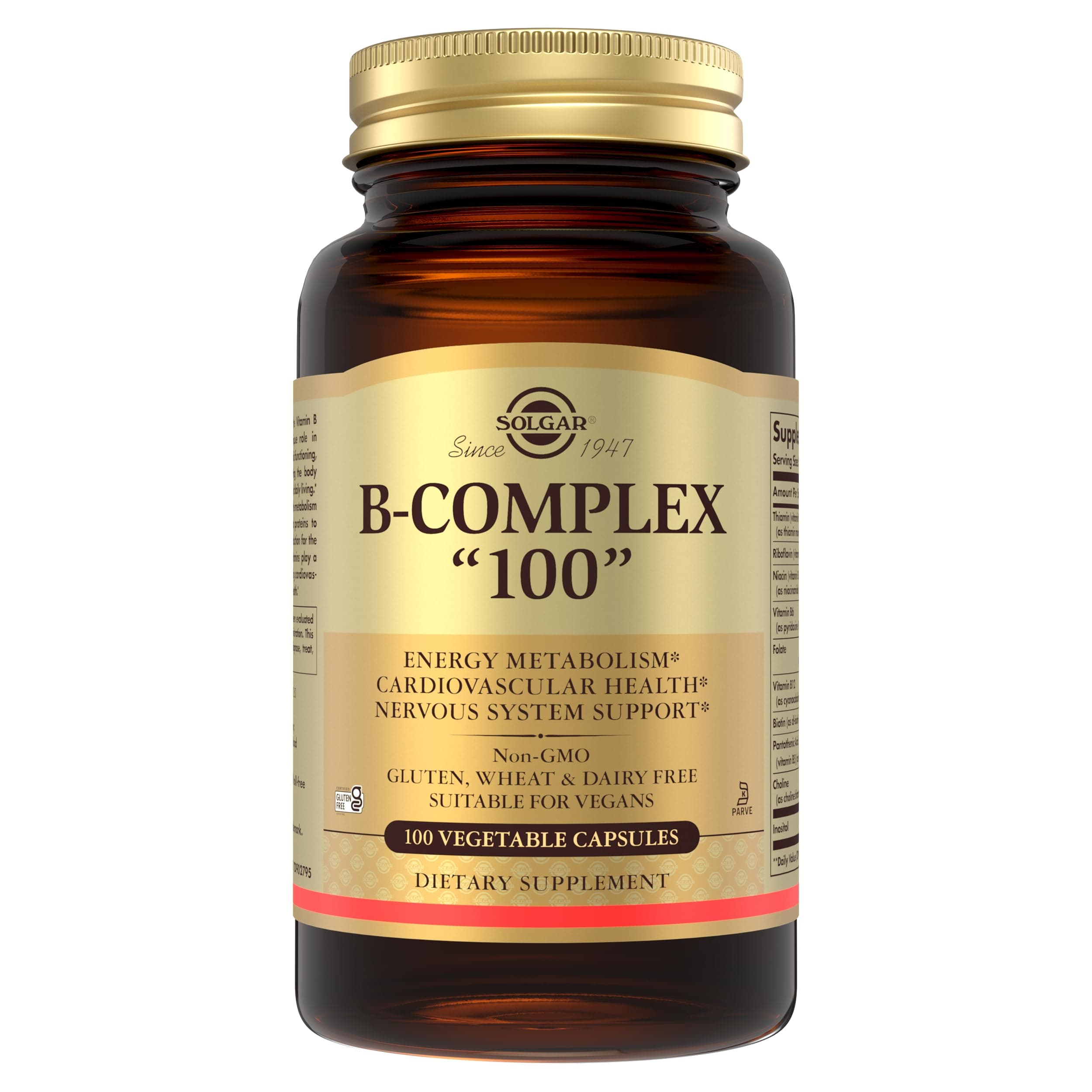 Solgar Vitamin B-Complex "100" Extra High Potency Vegetable Capsules - Pack of 100 - Supports Mental Performance and Reduces Fatigue - Vegan