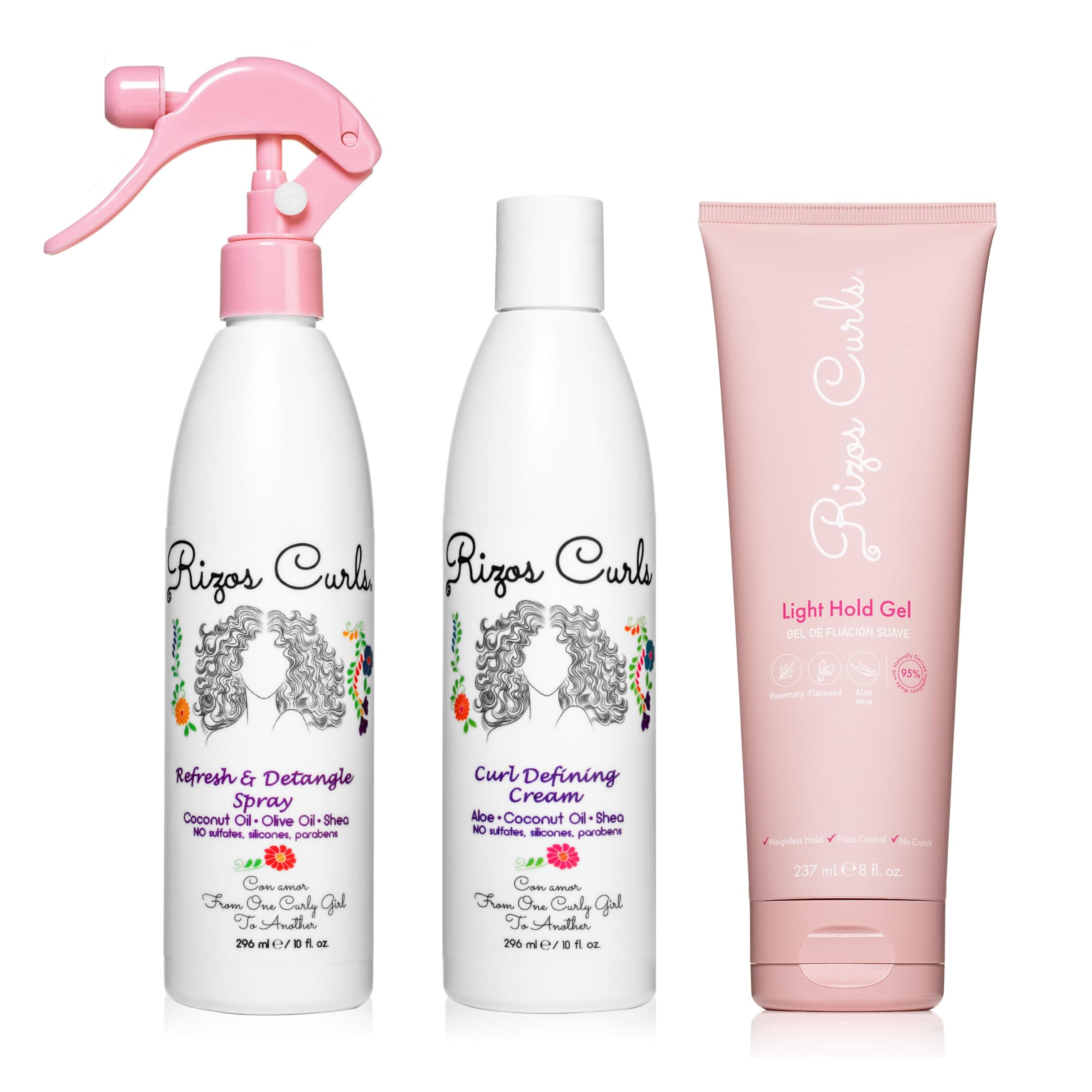 Styling Starter Kit, Refresh and Detangle Spray & Curl Defining Cream & Light Hold Gel Bundle, Enhance & Define Curls, Add Volume & Hold, Frizz Control & Shine