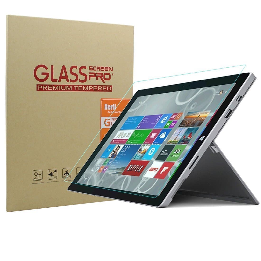 Rerii Microsoft Surface Pro 3 Tempered Glass Screen Protector, Premium Shatter Proof Crystalline Tempered Glass Screen Protection for Microsoft Surface Pro 3, 9 H Hardness, 0.3mm Thickness,Made From Real Glass, Shatterproof, High Definition Clear Tempered Glass, Oleophobic Coating, Fast Deliver Guarantee(Fulfilled by Amazon,Normally can receive in 3 days) - (For Surface Pro 3)