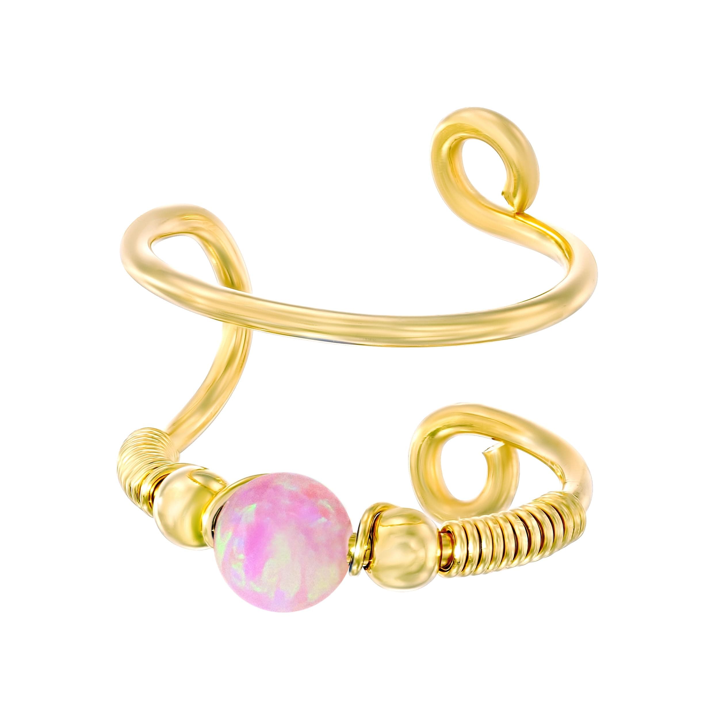 White/Light Blue Opal Ear Cuff/Fake Conch Piercing/Ear Cuff Wrap Earring/Clip on Earring/Faux Conch Ring/Handmade Jewelry Gold Filled (Pink Right Ear, gold-filled)