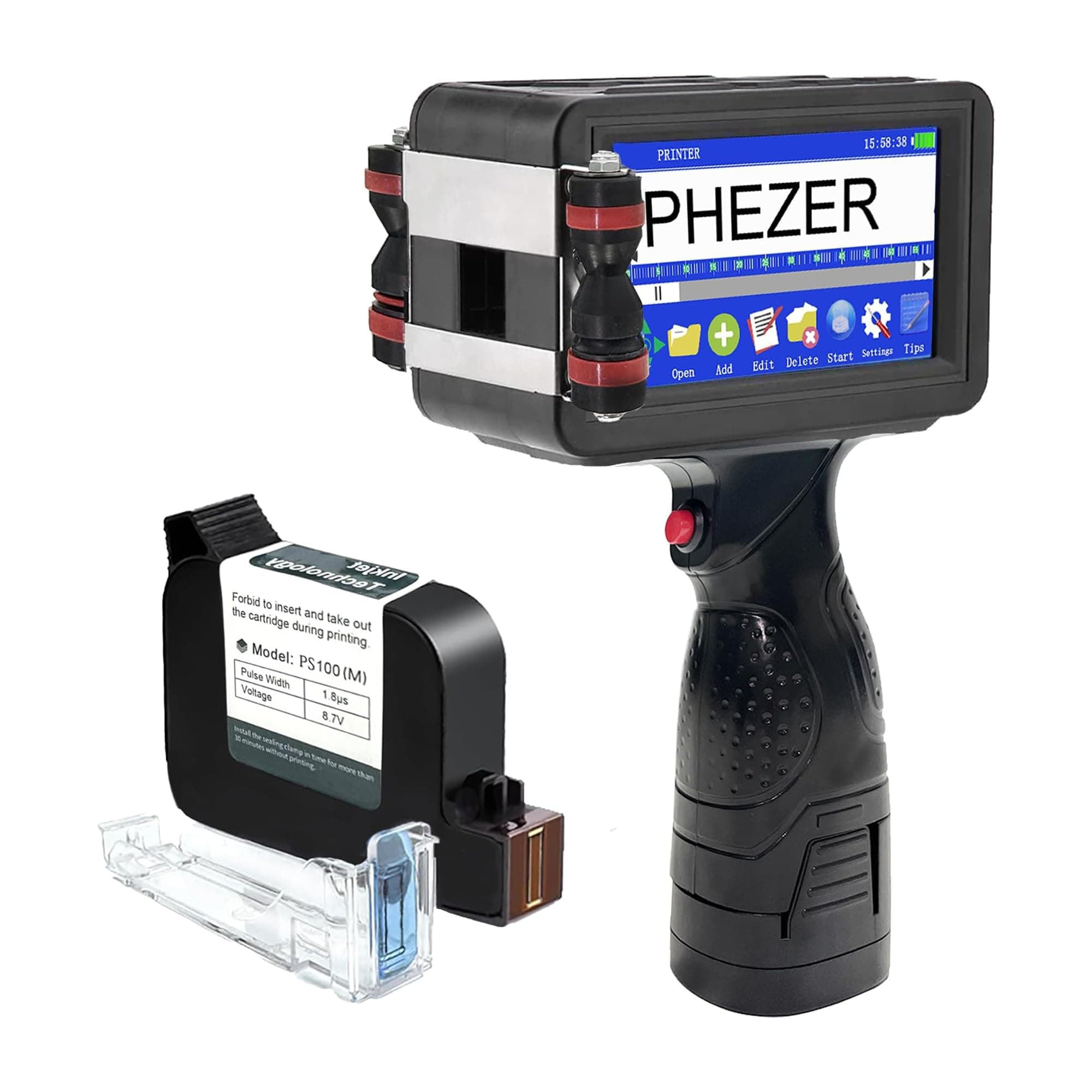 Phezer Portable P16 Handheld Inkjet Printer for Any Surface, Quick-Drying Ink Cartridge Included, Intelligent 360° All-Round Coding Machine for Business Expiry Date/Time/Barcode/QR Code/Logo