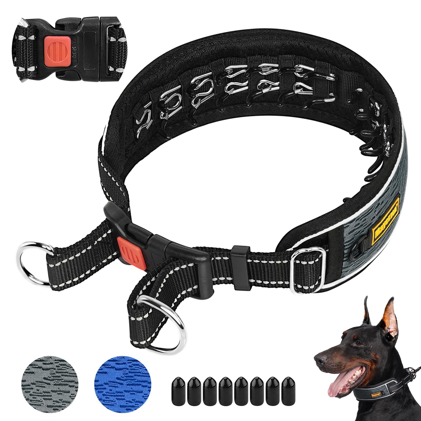Mayerzon Martingale No Pull Collar for Large Medium Dogs Pitbull German Shepherd Rottweilers, Patented Reflective Anti Pull Dog Walking Collar with Buckle for Training Hiking, Adjustable(L, Grey)
