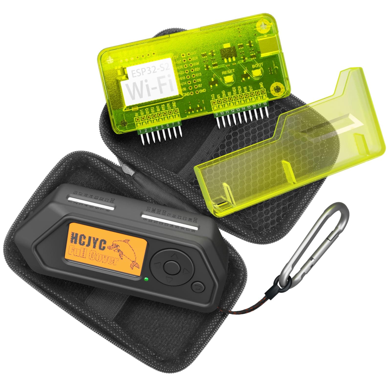 4 in 1 Protective Case for Flipper Zero Device and Wi-Fi Dev Board V1 ESP32-S2, Cover Set Accessories for Flipper Zero WiFi Dev Board - Black & Green