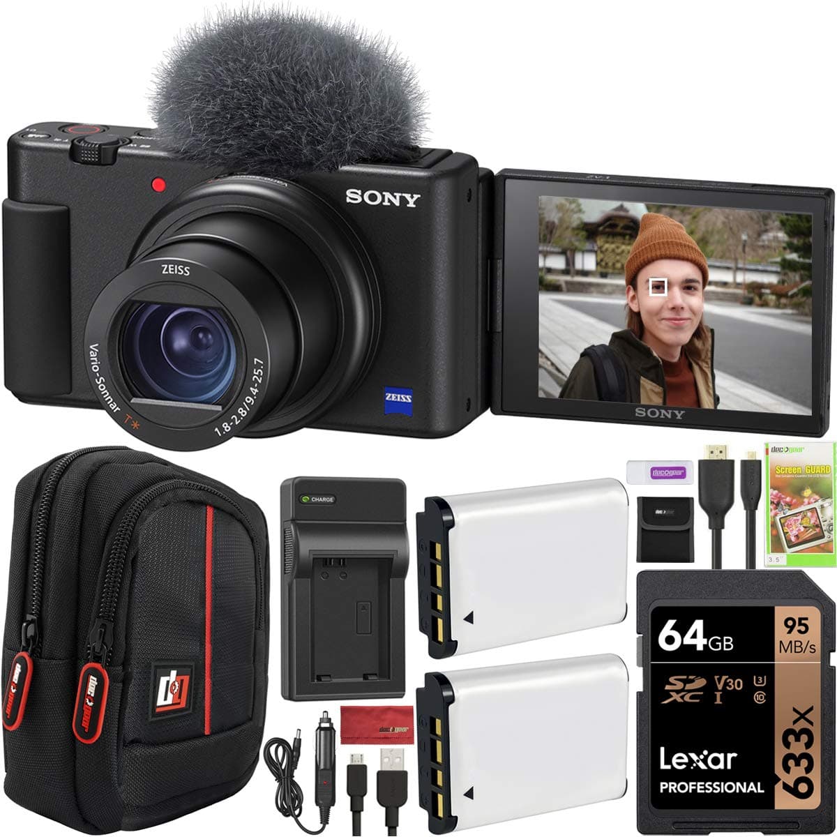 Sony ZV-1 Compact Digital Vlogging 4K HDR Video Camera for Content Creators & Vloggers DCZV1/B | Official Sony USA Partner Model | Bundle with Deco Gear Case + Double Battery + 64GB Card + Charger