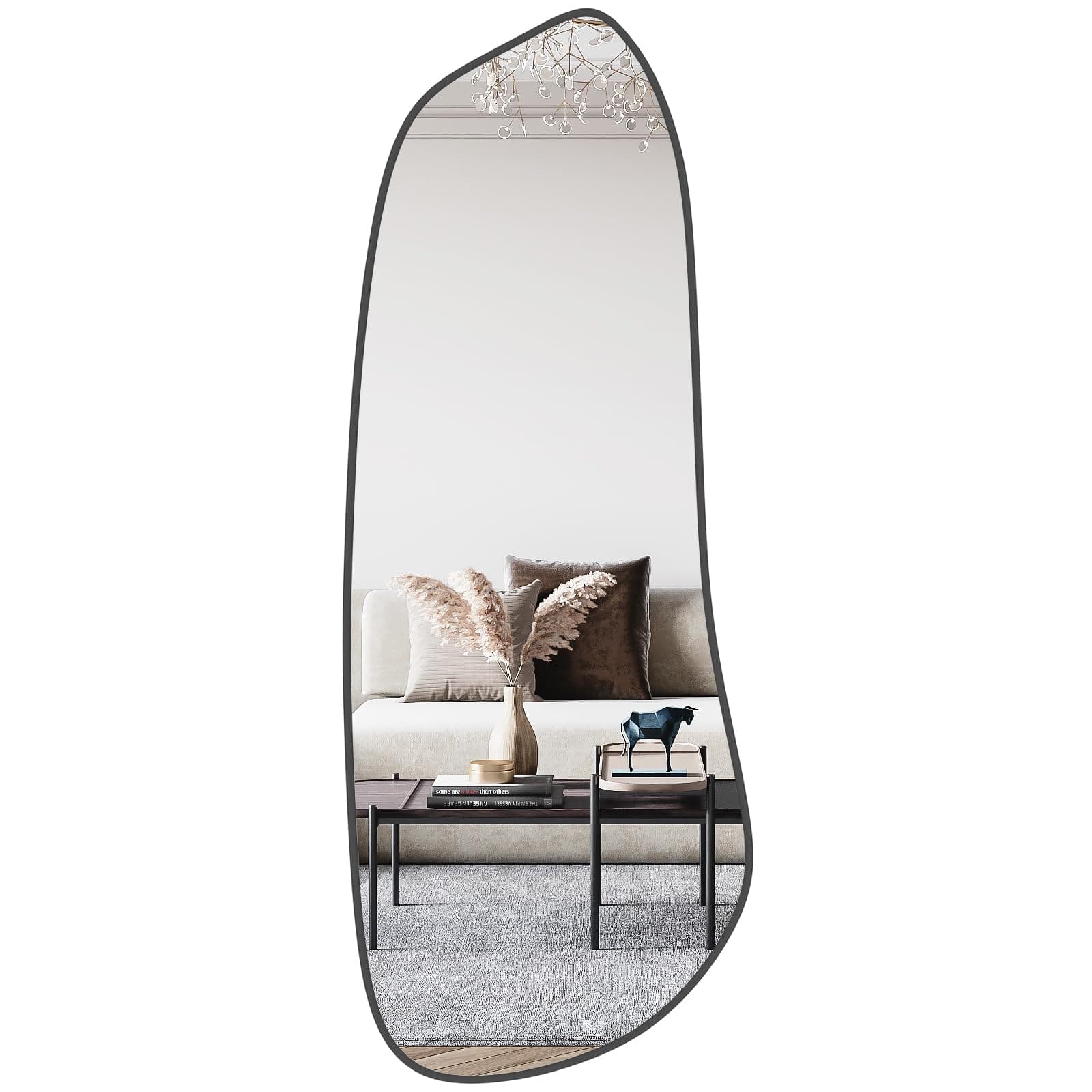 WallBeyond Irregular Wall Mirror, Asymmetrical Mirror Wall Mounted with Black Framed for Living Room, Bathroom, Bedroom, Entryway Wall Decor, 46"×18", Black