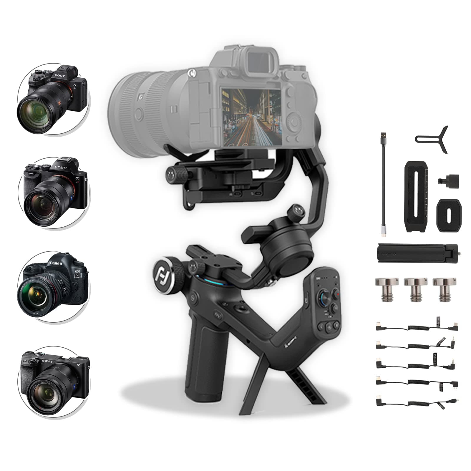 Scorp-C Camera Gimbal for DSLR and Mirrorless Camera, Max 5.5Lbs Payload,3-Axis Handheld Gimbal Stabilizer for Cinematic Shots, for Sony, Lumix, Nikon, Canon, Fujifilm, Cable Control,Black