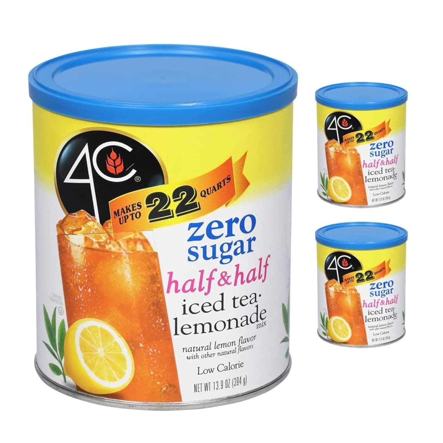 4C Light Powdered Drink Mix Cannisters, Zero Sugar Half & Half, 22 Quarts, Family Sized Cannister, Low Calorie, Thirst Quenching Flavors (Light Half & Half, 13.9 Ounce (Pack of 2))