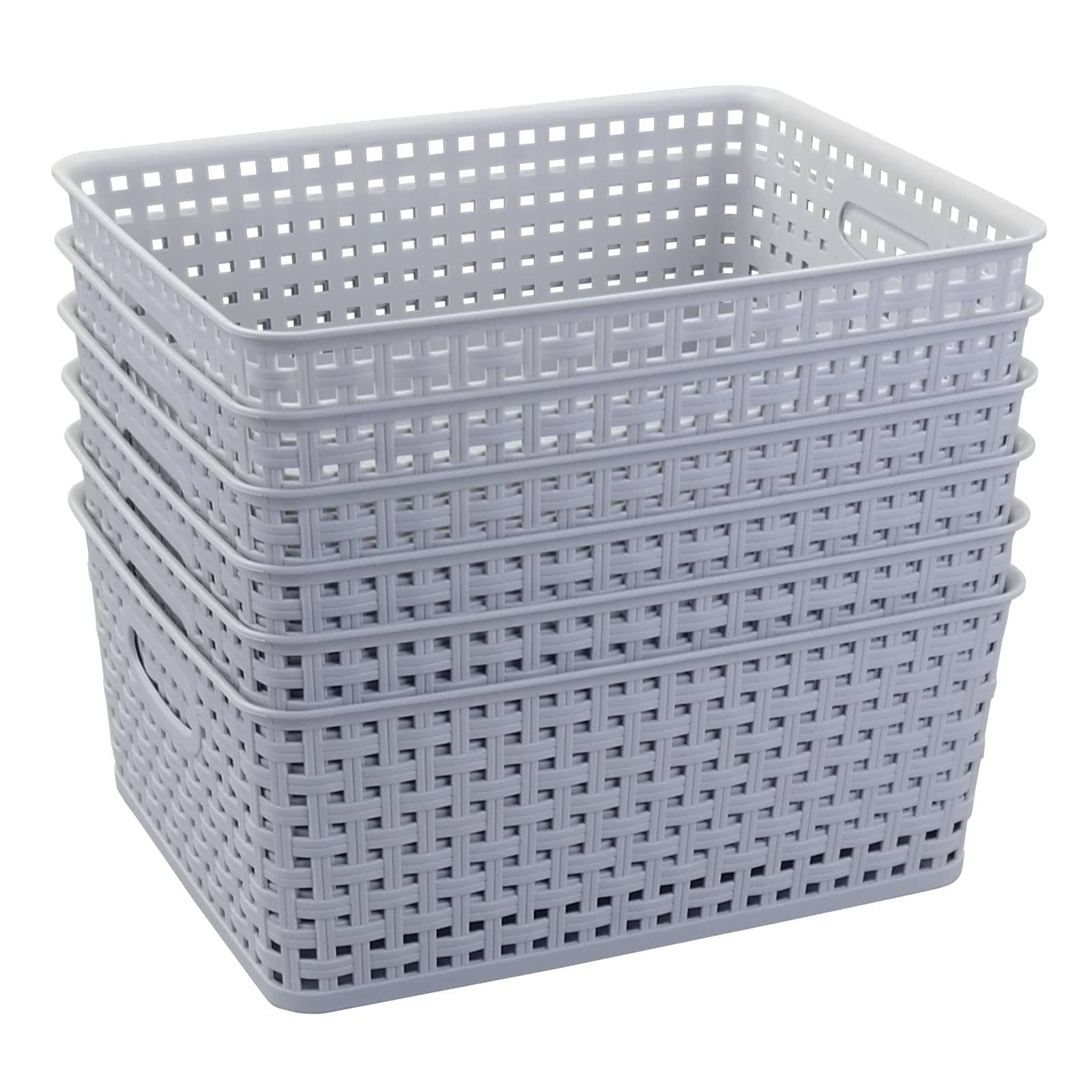 Plastic Woven Storage Basket, Grey Organizer Basket Box Set of 6