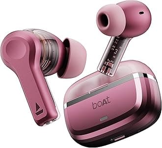 Nirvana Space, 360 Spatial Audio, Active Noise Cancellation (~32dB), 100Hrs Battery,4Mics ENx, Fast Charge, v5.3 Bluetooth TWS in Ear Earbuds Wireless Earphones with mic (Pink Punch)