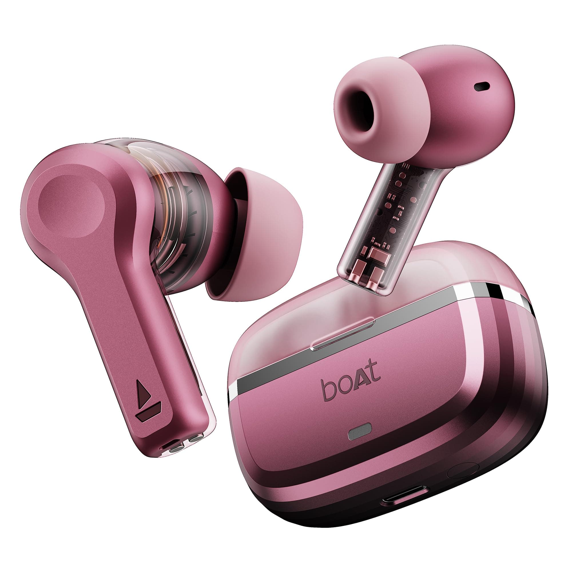 Nirvana Space, 360 Spatial Audio, Active Noise Cancellation (~32dB), 100Hrs Battery,4Mics ENx, Fast Charge, v5.3 Bluetooth TWS in Ear Earbuds Wireless Earphones with mic (Pink Punch)