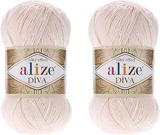 Alize Diva Hand Knitting Yarn - 100% Microfiber Acrylic With Silk Effect - Crochet Art Lace Craft - 2 Skeins, 200gr, 767 Yds (382-Powder)