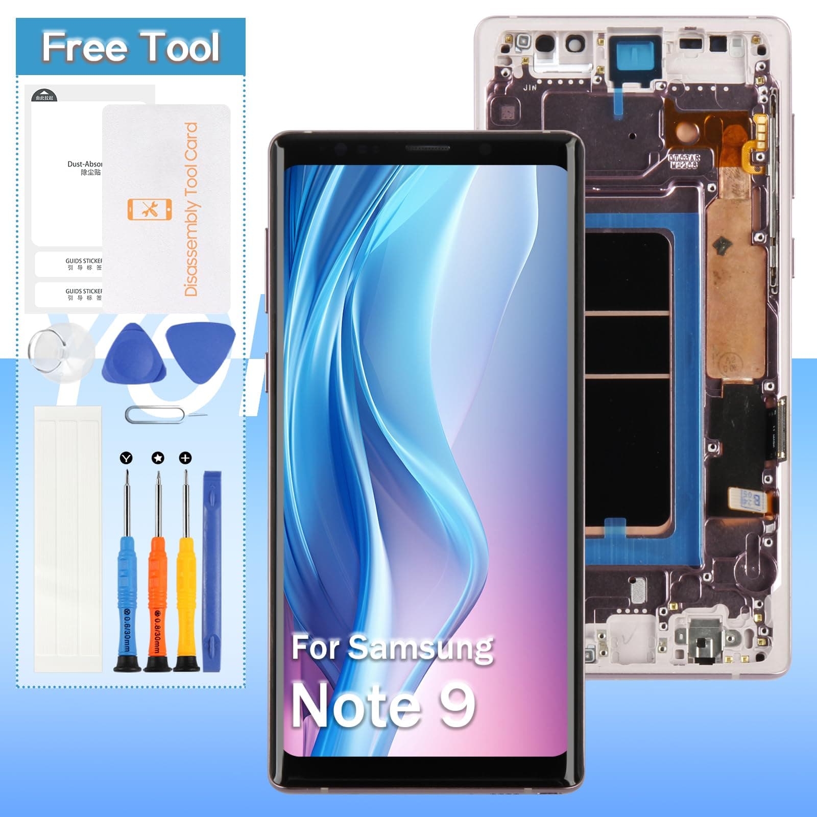 Screen Replacement for Samsung Galaxy Note 9 SM-N960, SM-N960F, SM-N960U 6.4" OLED LCD Display Touch Digitizer Assembly with Tools(Purple with Frame)