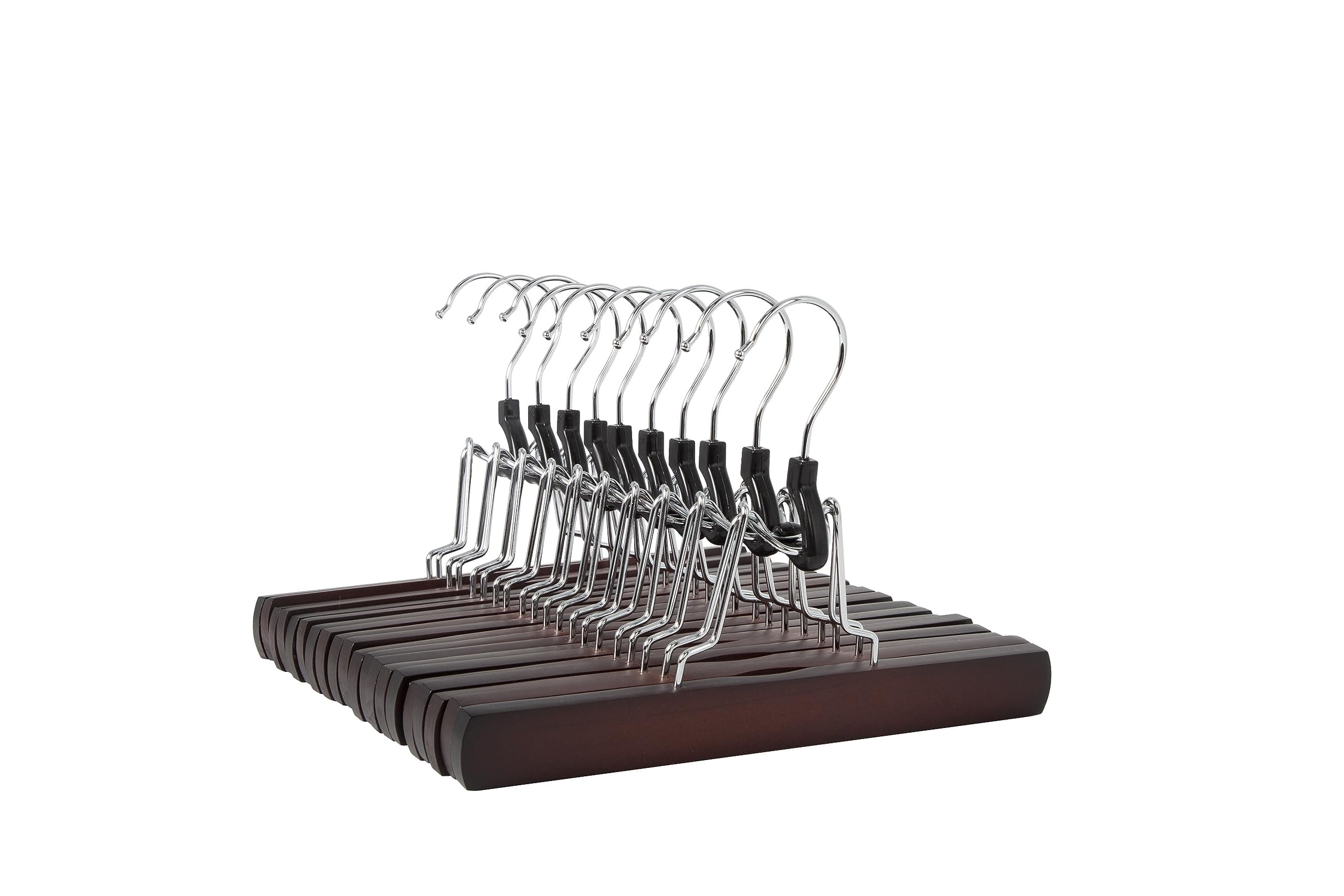 Amazon Basics Wooden Pants Hangers Closet Organizer, Cherry, 10-Pack