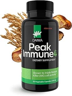 Daiwa PeakImmune4® – Immune Support Supplement for Adults with Rice Bran Arabinoxylan Compound (RBAC) and Enzyme from Shiitake Mushroom – 50 Capsules