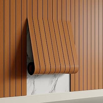 Yutianli PVC Slat Wall Panel Peel and Stick 118"x 15.7" Faux Wood Slat Panel Artificial Walnut Wood Grain Self-Adhesive Soundproof 3D Wall Panel for Walls and Ceilings