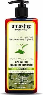 Amazing Organics Bhringraj Oil: Ayurvedic Medicated Hair Oil for Hairfall Control - 4X More Effective for All Hair Types (Male & Female) - 250ml