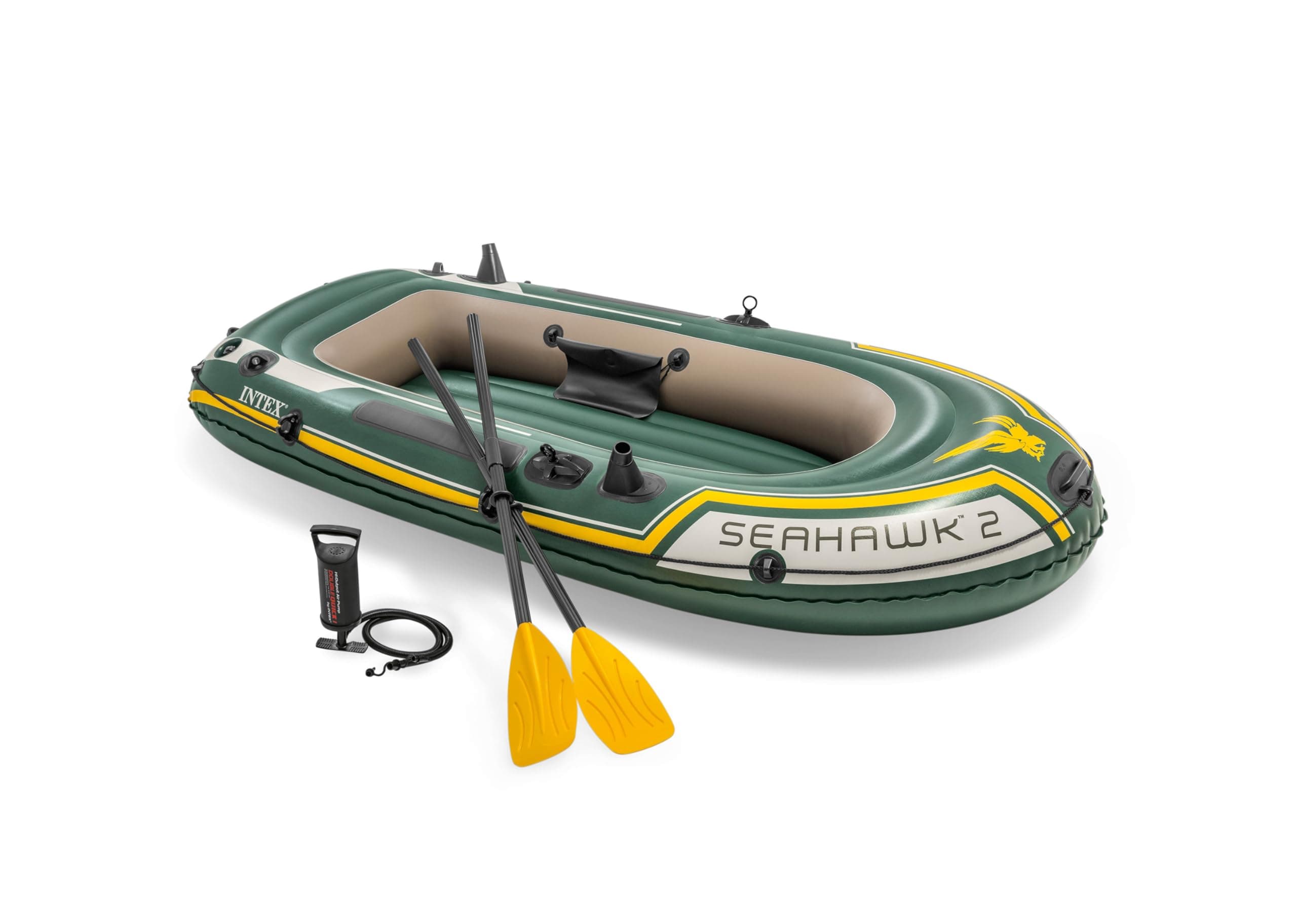 Seahawk Inflatable Boat Series: Includes Boat Oars and High-Output Pump - Fishing Rod Holders - Gear Pouch