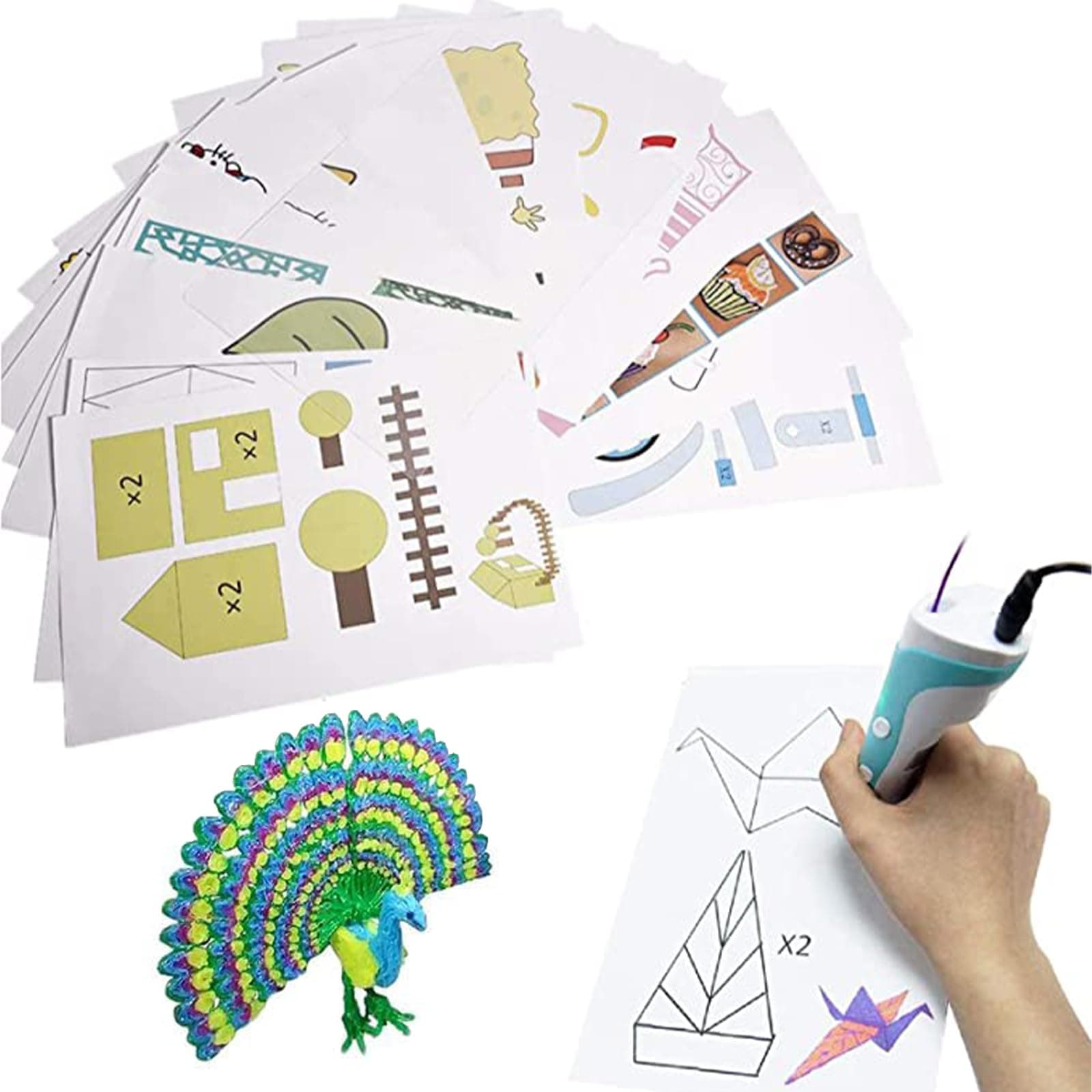 3D Printer Drawing Molds Paper Stencils for 3D Printing Pen,Printing Paper Painting Graffiti Template for 3D Pen DIY Gift Present, 20 Sheets 40 Patterns with a PVC Transparent Board.