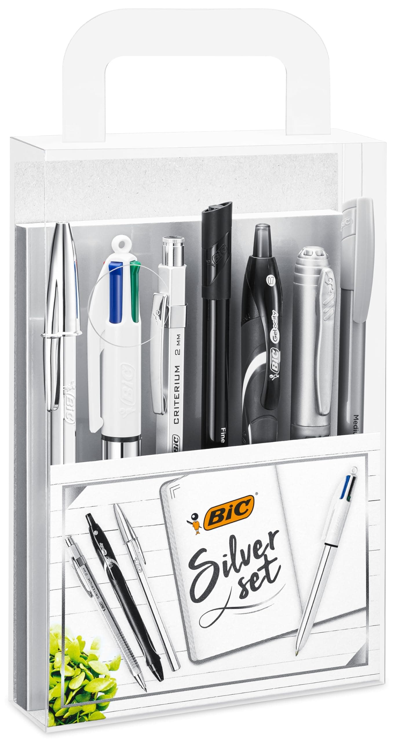 Bic Silver Set - 1 Notebook, 3 Ball Pens/1 Gel Pen/1 Roller Pen/1 Permanent Marker/ 1 Mechanical Pencil
