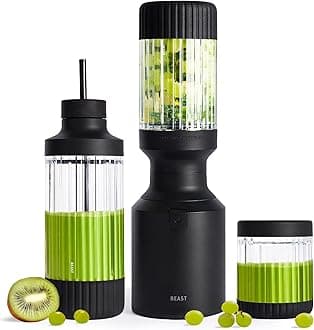 Beast Mighty 850 Plus | Premium Compact Personal Blender | Smoothies, Shakes, Dressings, Sauces | Blends Ice and Frozen Fruit | New XL Vessel | Extra Vessels, Lids and Straws | 850W (Carbon Black)