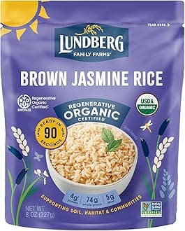 Brown Jasmine Rice, Ready in 90 Seconds – RegenerativeOrganic Certified Long Grain Brown Rice, Microwavable, Fluffy, Non-Sticky, Aromatic Organic Rice, 8 Oz