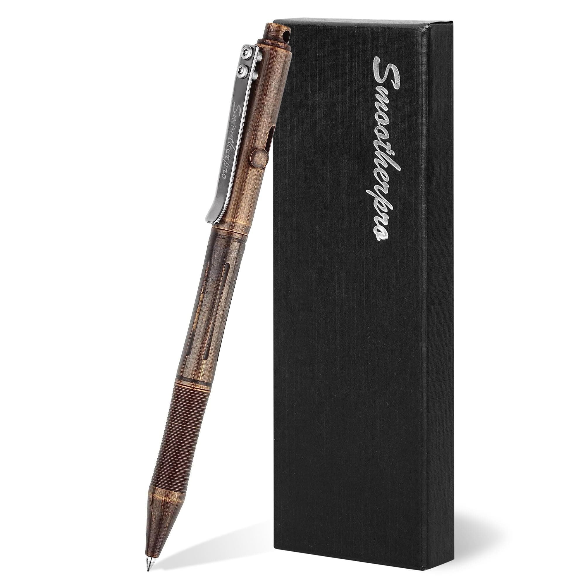 Bolt Action Pen, Solid Brass Ballpoint Pen Compatible with Pilot G2 Refill, Weighted Heavy Pen for Tremor Parkinson Arthritic Hand, Plated Vintage Retro Black(RG335)