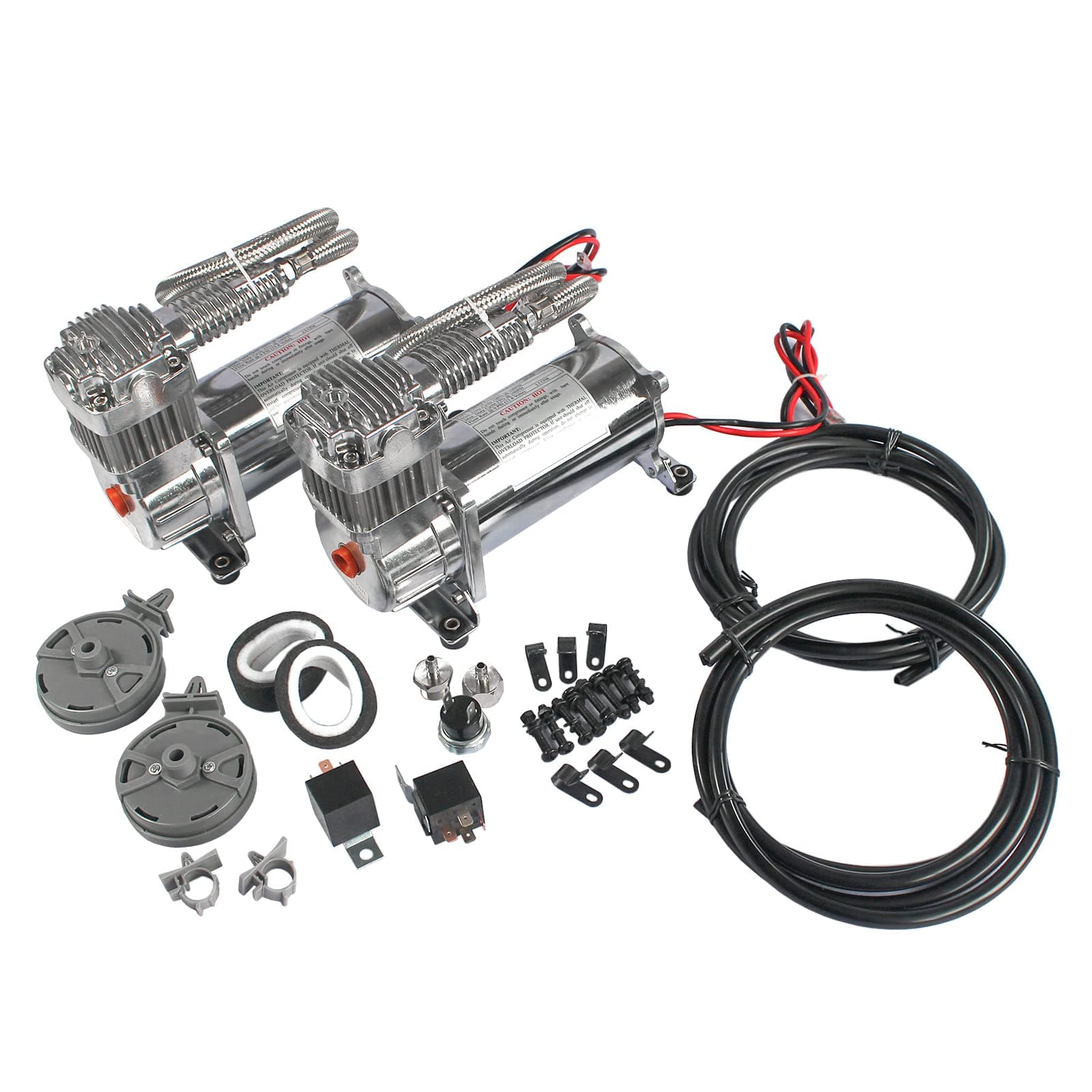 DICMIC 12V 444C 200 PSI Dual Value Pack Chrome Air Compressor for Auto/Motorcycle